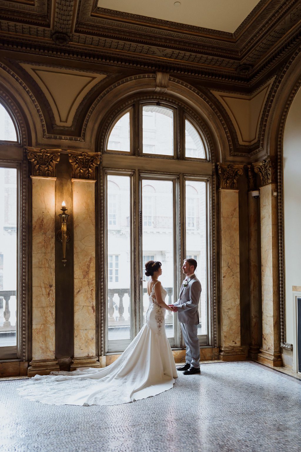 bride and groom portraits at providence public library