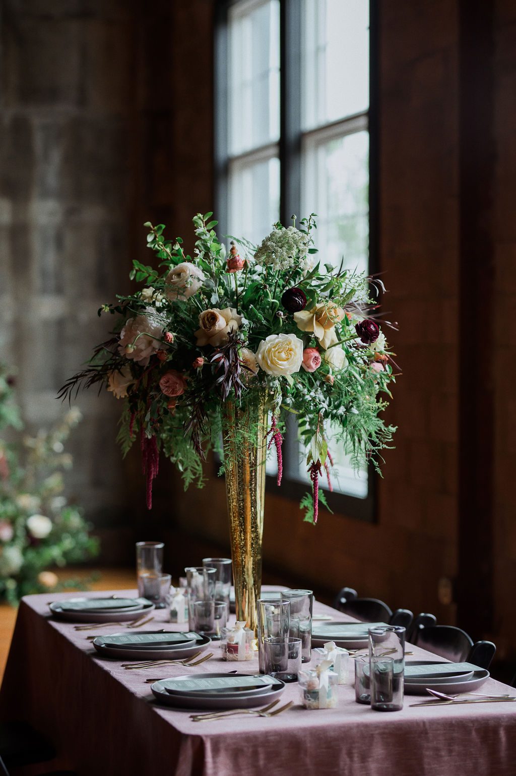 industrial wedding at Olio tablescape