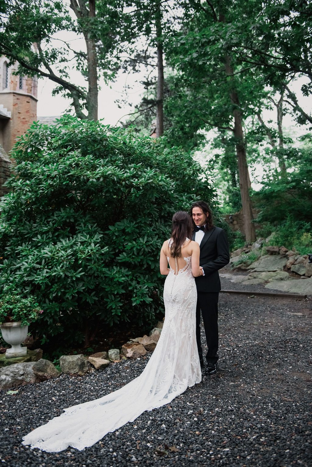 hammond castle wedding first look for bride and groom