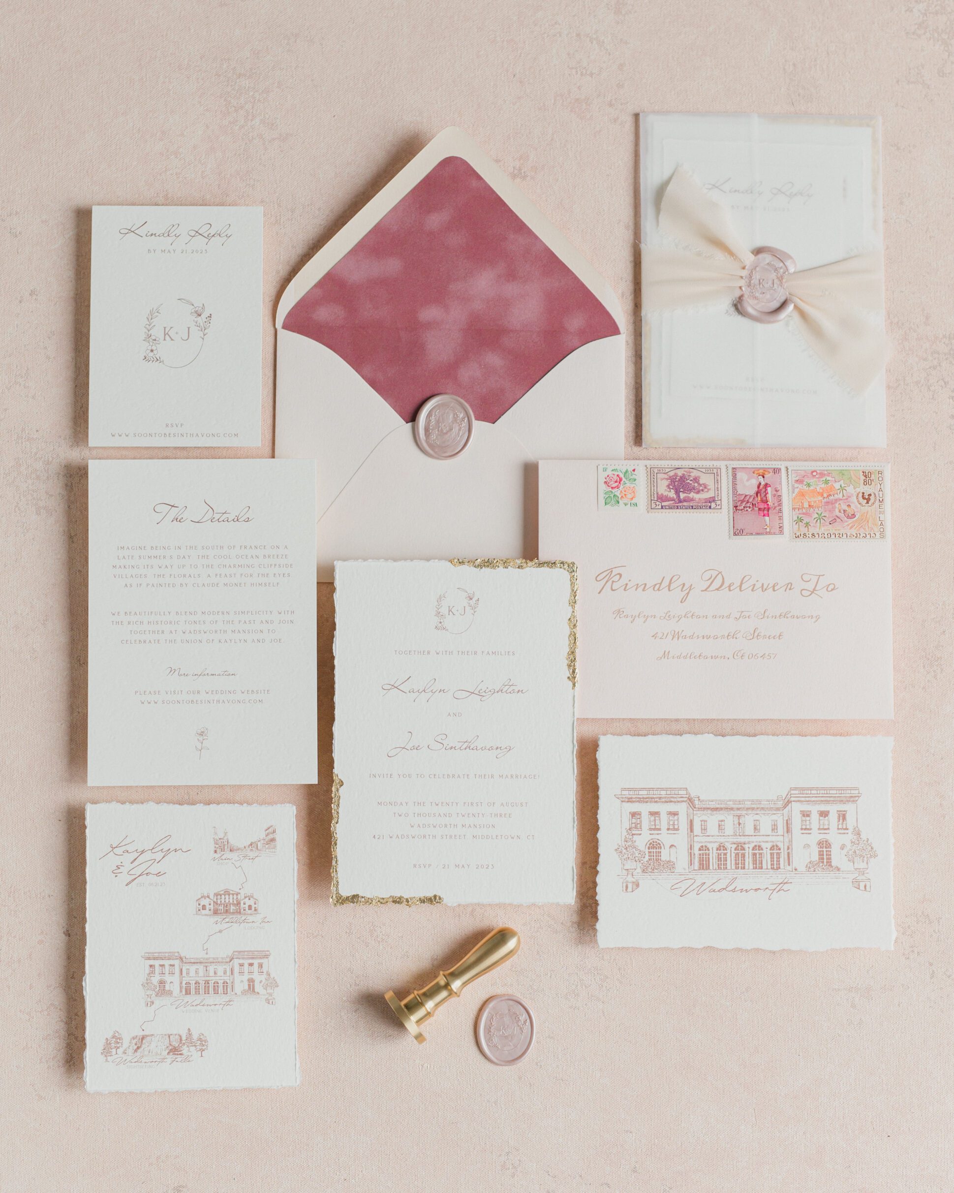 our wedding featured on the knot at wadsworth mansion with hand crafted wedding stationary 