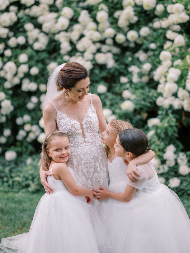 French riviera inspired wedding at Wadsworth Mansion CT bride with flower girls