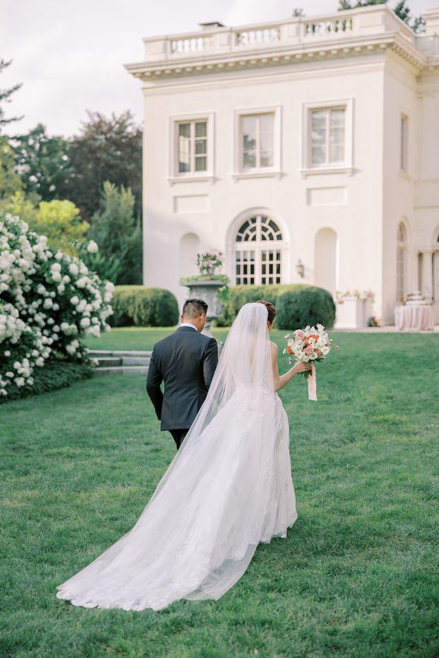 French riviera inspired wedding at Wadsworth Mansion CT bride and groom garden wedding featured on the knot