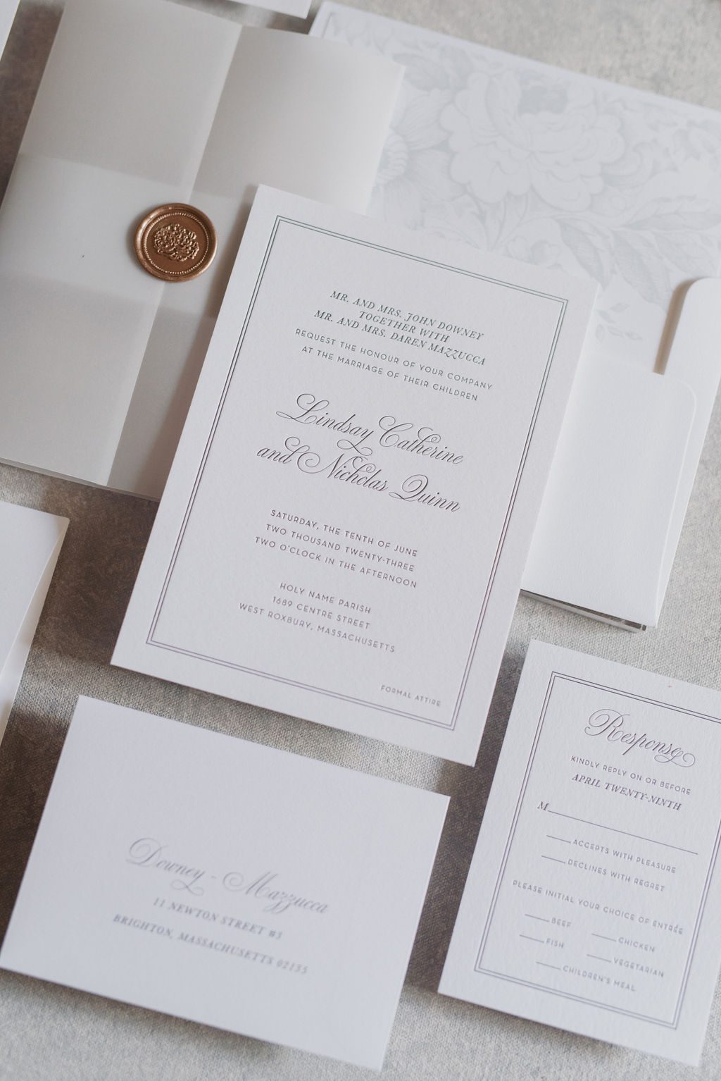 omni parker house wedding invitation suite letter press