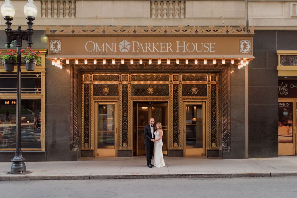 omni parker house wedding bride and groom portrait in Boston
