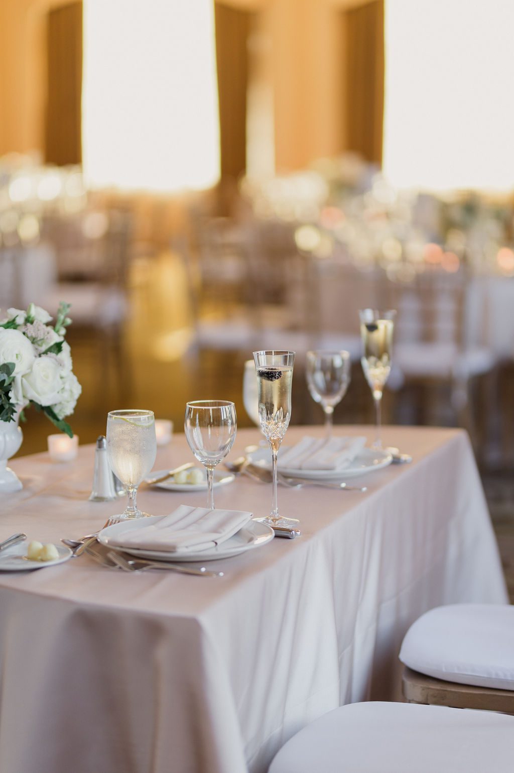 omni parker house wedding champagne toast in wedding reception ballroom